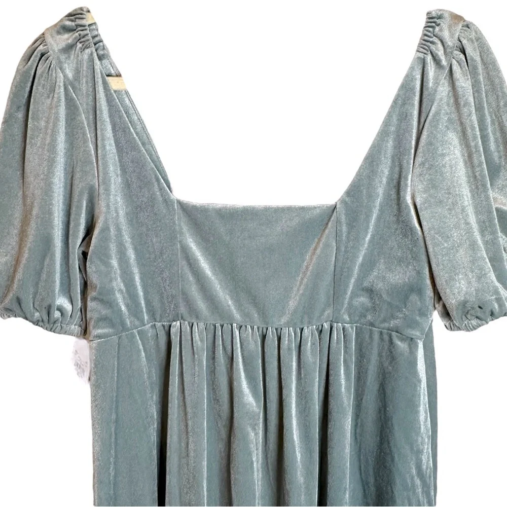 Vylette Winter Solstice Velvet Puff-Sleeve Babydoll Dress NWT Large Aqua - Picture 6 of 13